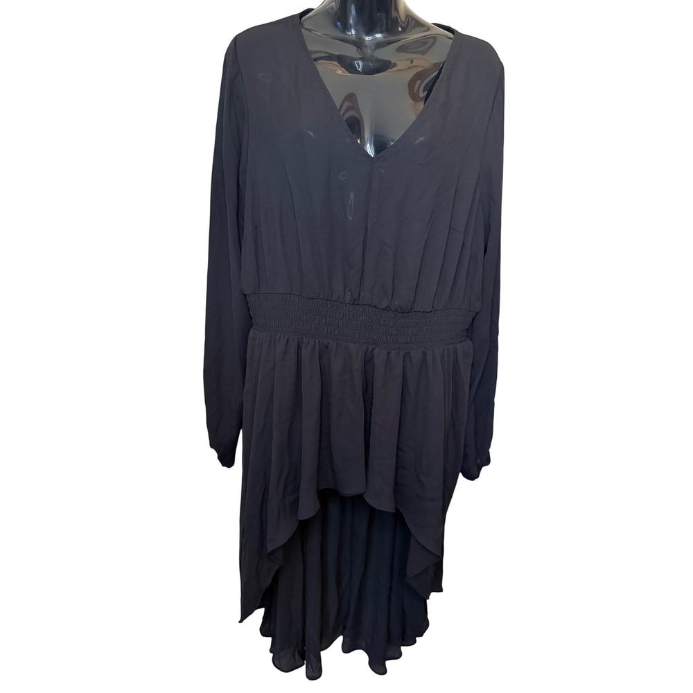 Torrid Black Chiffon High Low Dress Witchy Whimsigoth Smocked Waist V Neck 1X